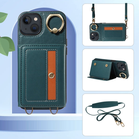 For iPhone 13 Crossbodys Card Bag Ring Holder Leather Phone Case(Green) - iPhone 13 Cases by buy2fix | Online Shopping UK | buy2fix
