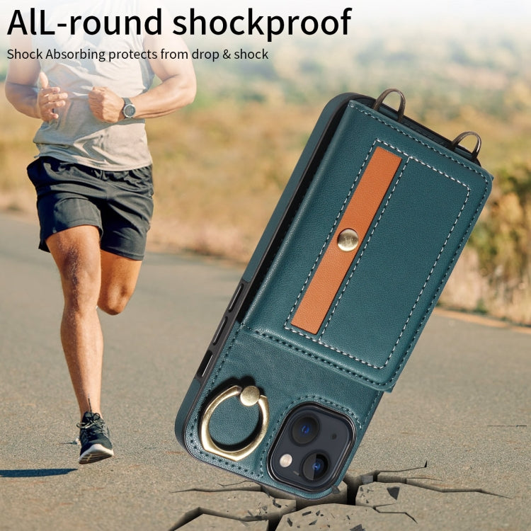 For iPhone 13 Crossbodys Card Bag Ring Holder Leather Phone Case(Green) - iPhone 13 Cases by buy2fix | Online Shopping UK | buy2fix