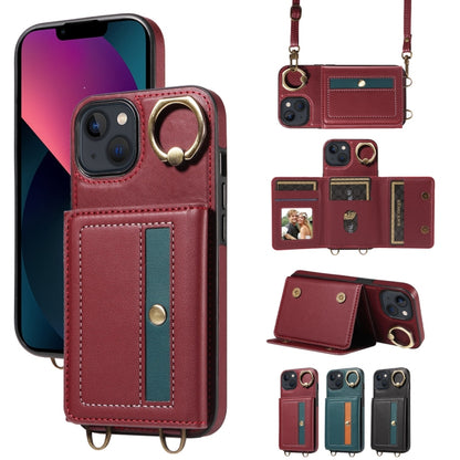 For iPhone 13 Crossbodys Card Bag Ring Holder Leather Phone Case(Red) - iPhone 13 Cases by buy2fix | Online Shopping UK | buy2fix