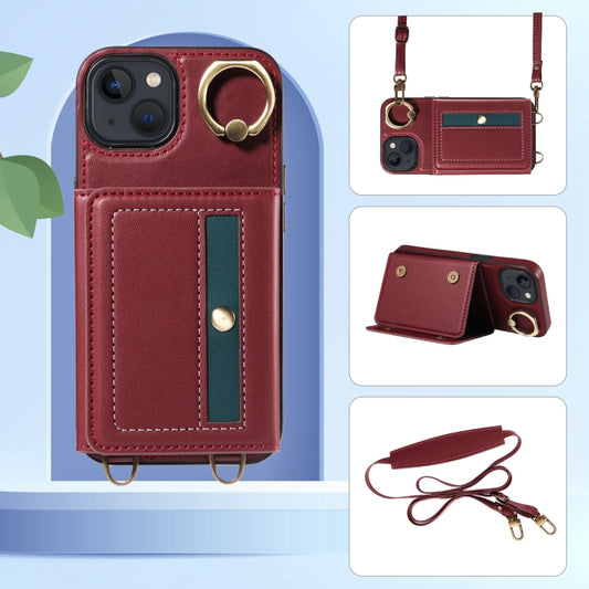 For iPhone 13 Crossbodys Card Bag Ring Holder Leather Phone Case(Red) - iPhone 13 Cases by buy2fix | Online Shopping UK | buy2fix
