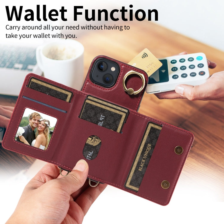 For iPhone 13 Crossbodys Card Bag Ring Holder Leather Phone Case(Red) - iPhone 13 Cases by buy2fix | Online Shopping UK | buy2fix