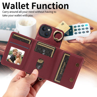 For iPhone 13 Crossbodys Card Bag Ring Holder Leather Phone Case(Red) - iPhone 13 Cases by buy2fix | Online Shopping UK | buy2fix