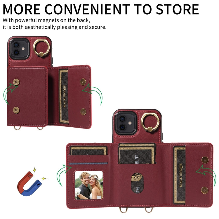 For iPhone 12 / 12 Pro Crossbodys Card Bag Ring Holder Leather Phone Case(Red) - iPhone 12 / 12 Pro Cases by buy2fix | Online Shopping UK | buy2fix