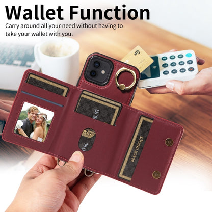 For iPhone 12 / 12 Pro Crossbodys Card Bag Ring Holder Leather Phone Case(Red) - iPhone 12 / 12 Pro Cases by buy2fix | Online Shopping UK | buy2fix