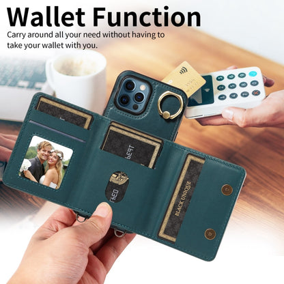 For iPhone 12 Pro Max Crossbodys Card Bag Ring Holder Leather Phone Case(Green) - iPhone 12 Pro Max Cases by buy2fix | Online Shopping UK | buy2fix