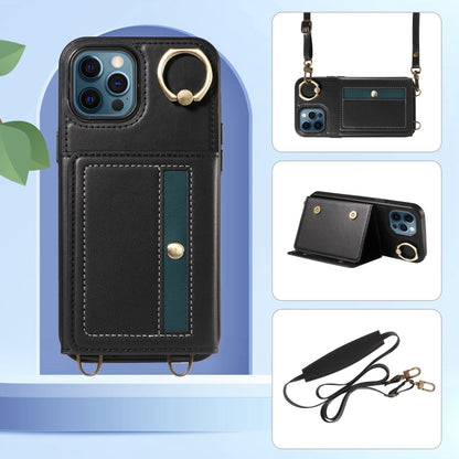 For iPhone 12 Pro Max Crossbodys Card Bag Ring Holder Leather Phone Case(Black) - iPhone 12 Pro Max Cases by buy2fix | Online Shopping UK | buy2fix