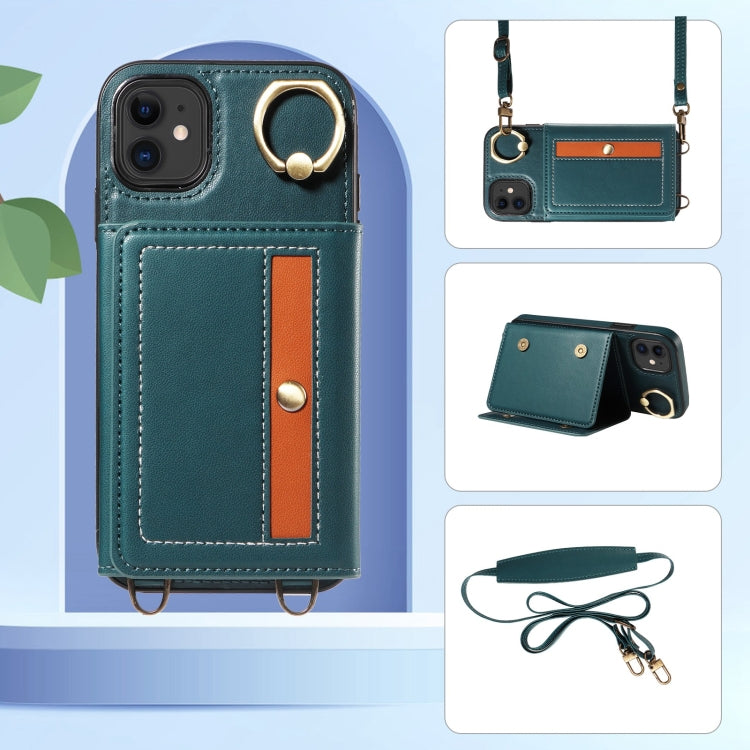 For iPhone 11 Crossbodys Card Bag Ring Holder Leather Phone Case(Green) - iPhone 11 Cases by buy2fix | Online Shopping UK | buy2fix