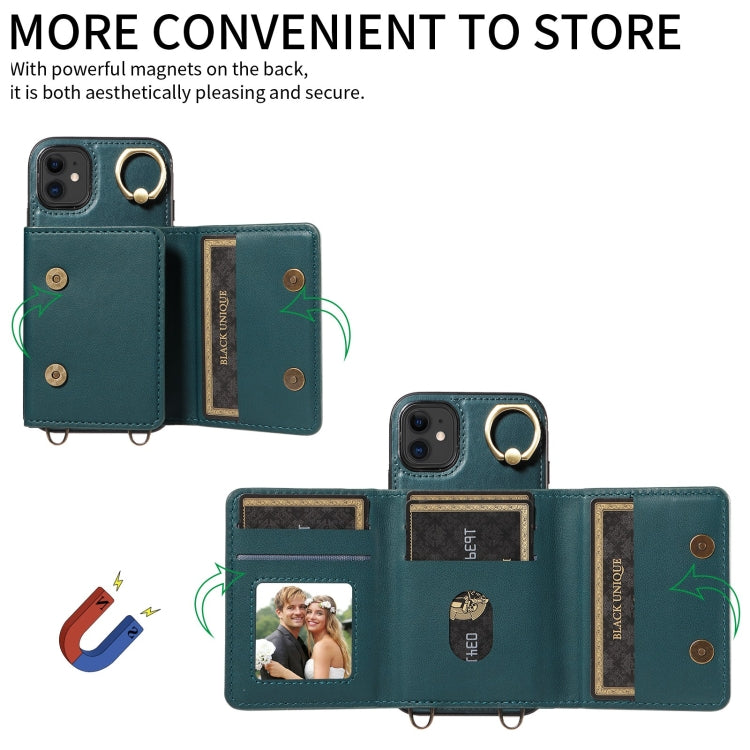 For iPhone 11 Crossbodys Card Bag Ring Holder Leather Phone Case(Green) - iPhone 11 Cases by buy2fix | Online Shopping UK | buy2fix