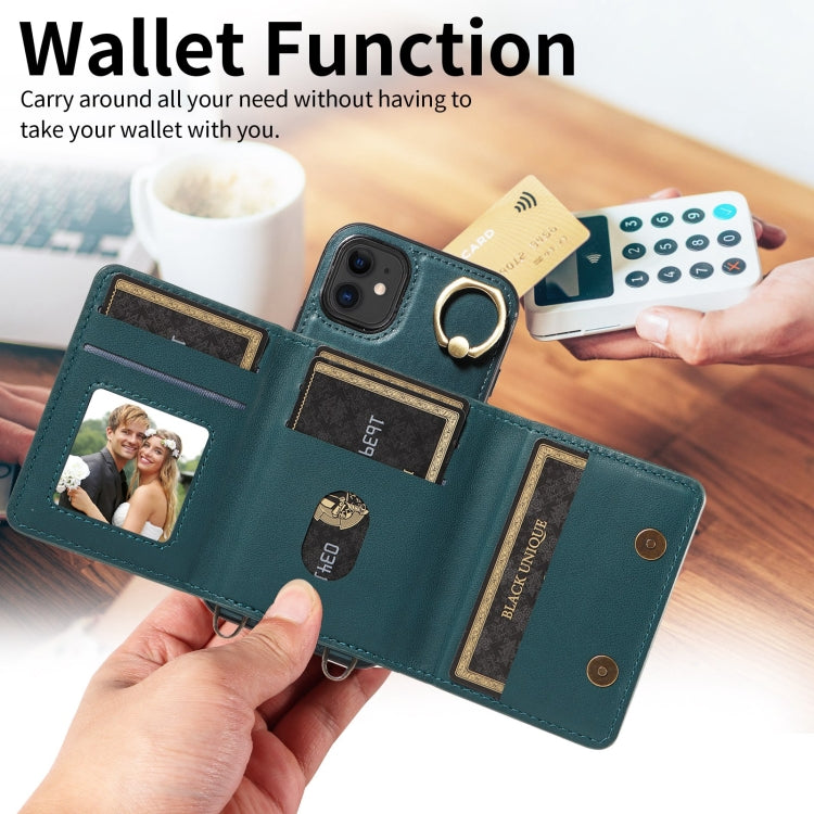 For iPhone 11 Crossbodys Card Bag Ring Holder Leather Phone Case(Green) - iPhone 11 Cases by buy2fix | Online Shopping UK | buy2fix