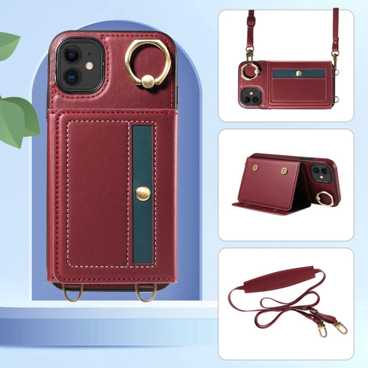 For iPhone 11 Crossbodys Card Bag Ring Holder Leather Phone Case(Red) - iPhone 11 Cases by buy2fix | Online Shopping UK | buy2fix