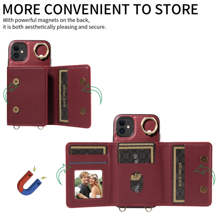For iPhone 11 Crossbodys Card Bag Ring Holder Leather Phone Case(Red) - iPhone 11 Cases by buy2fix | Online Shopping UK | buy2fix