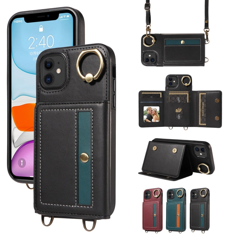 For iPhone 11 Crossbodys Card Bag Ring Holder Leather Phone Case(Black) - iPhone 11 Cases by buy2fix | Online Shopping UK | buy2fix