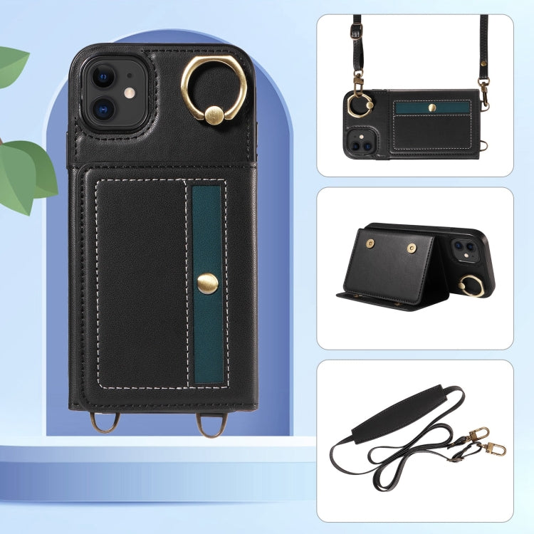 For iPhone 11 Crossbodys Card Bag Ring Holder Leather Phone Case(Black) - iPhone 11 Cases by buy2fix | Online Shopping UK | buy2fix