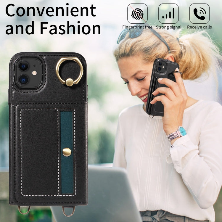 For iPhone 11 Crossbodys Card Bag Ring Holder Leather Phone Case(Black) - iPhone 11 Cases by buy2fix | Online Shopping UK | buy2fix