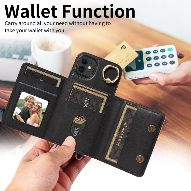 For iPhone 11 Crossbodys Card Bag Ring Holder Leather Phone Case(Black) - iPhone 11 Cases by buy2fix | Online Shopping UK | buy2fix