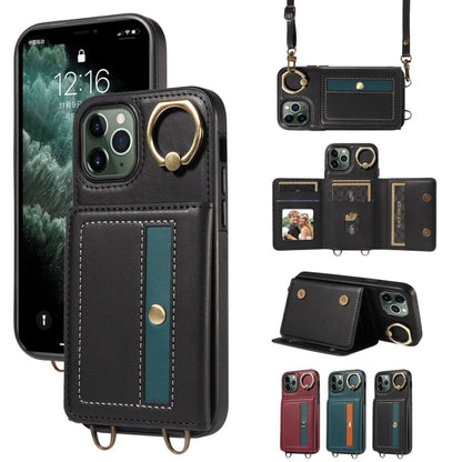 For iPhone 11 Pro Crossbodys Card Bag Ring Holder Leather Phone Case(Black) - iPhone 11 Pro Cases by buy2fix | Online Shopping UK | buy2fix