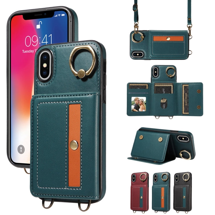 For iPhone X / XS Crossbodys Card Bag Ring Holder Leather Phone Case(Green) - More iPhone Cases by buy2fix | Online Shopping UK | buy2fix