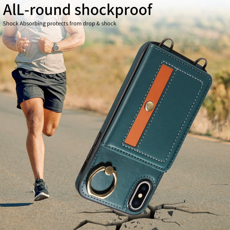 For iPhone X / XS Crossbodys Card Bag Ring Holder Leather Phone Case(Green) - More iPhone Cases by buy2fix | Online Shopping UK | buy2fix
