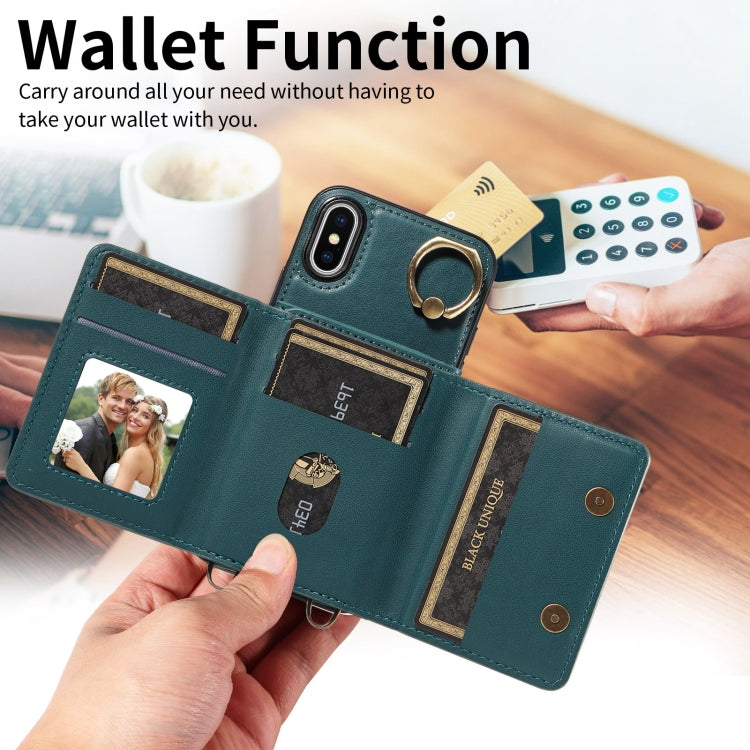 For iPhone X / XS Crossbodys Card Bag Ring Holder Leather Phone Case(Green) - More iPhone Cases by buy2fix | Online Shopping UK | buy2fix