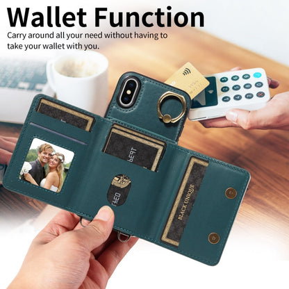 For iPhone X / XS Crossbodys Card Bag Ring Holder Leather Phone Case(Green) - More iPhone Cases by buy2fix | Online Shopping UK | buy2fix