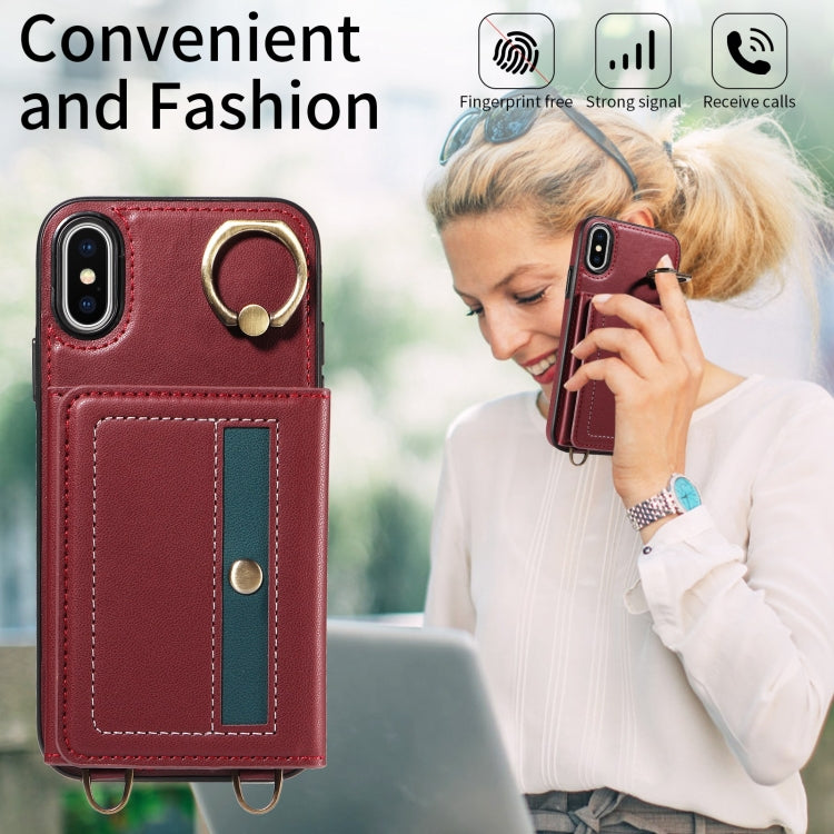 For iPhone X / XS Crossbodys Card Bag Ring Holder Leather Phone Case(Red) - More iPhone Cases by buy2fix | Online Shopping UK | buy2fix