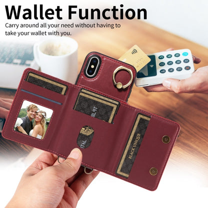 For iPhone X / XS Crossbodys Card Bag Ring Holder Leather Phone Case(Red) - More iPhone Cases by buy2fix | Online Shopping UK | buy2fix