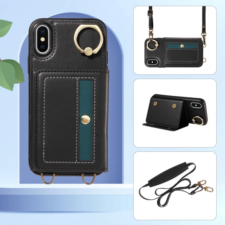 For iPhone X / XS Crossbodys Card Bag Ring Holder Leather Phone Case(Black) - More iPhone Cases by buy2fix | Online Shopping UK | buy2fix