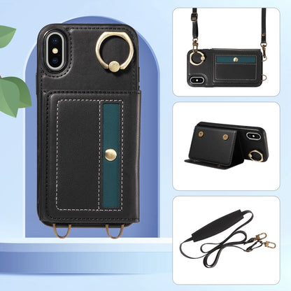 For iPhone X / XS Crossbodys Card Bag Ring Holder Leather Phone Case(Black) - More iPhone Cases by buy2fix | Online Shopping UK | buy2fix