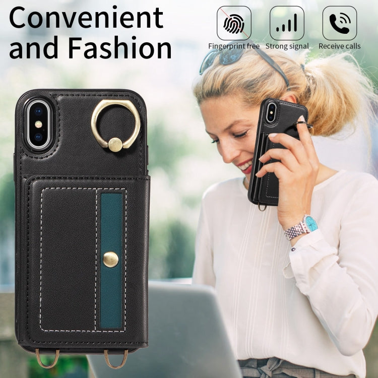 For iPhone X / XS Crossbodys Card Bag Ring Holder Leather Phone Case(Black) - More iPhone Cases by buy2fix | Online Shopping UK | buy2fix