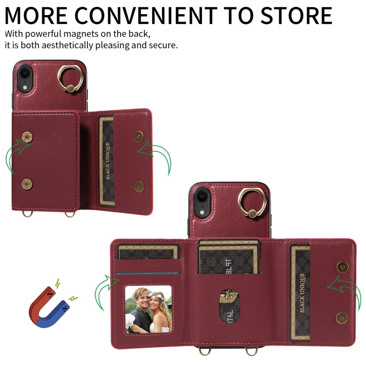 For iPhone XR Crossbodys Card Bag Ring Holder Leather Phone Case(Red) - More iPhone Cases by buy2fix | Online Shopping UK | buy2fix