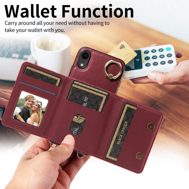 For iPhone XR Crossbodys Card Bag Ring Holder Leather Phone Case(Red) - More iPhone Cases by buy2fix | Online Shopping UK | buy2fix