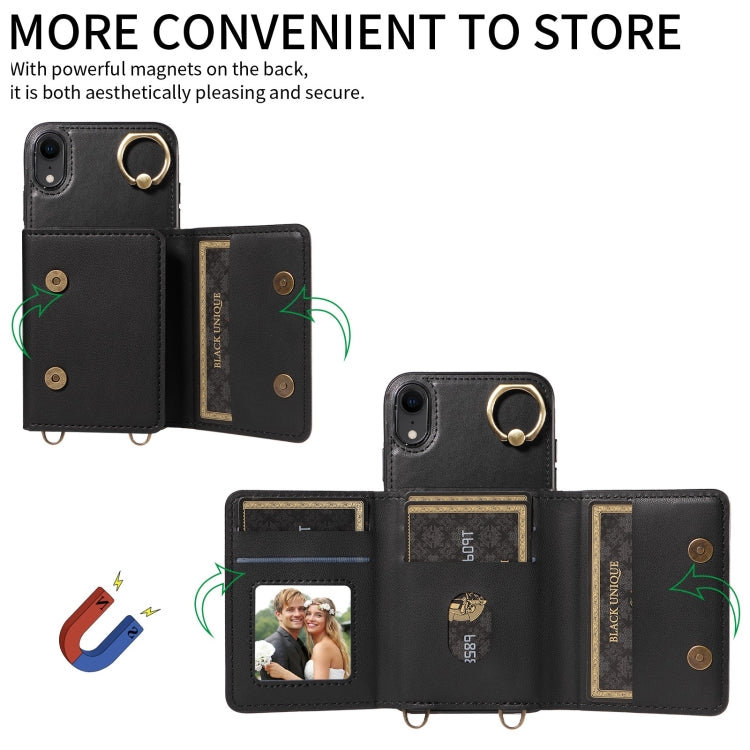 For iPhone XR Crossbodys Card Bag Ring Holder Leather Phone Case(Black) - More iPhone Cases by buy2fix | Online Shopping UK | buy2fix