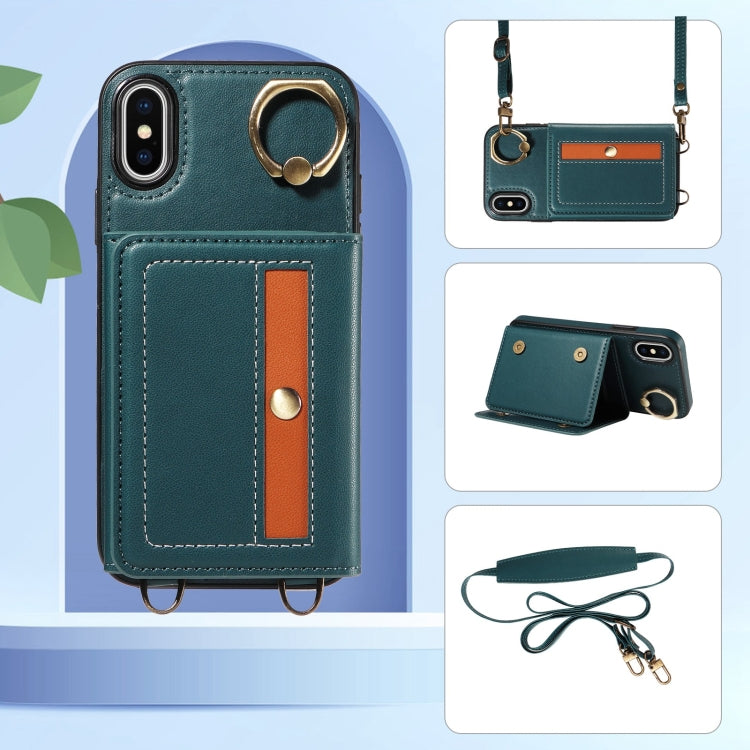 For iPhone XS Max Crossbodys Card Bag Ring Holder Leather Phone Case(Green) - More iPhone Cases by buy2fix | Online Shopping UK | buy2fix