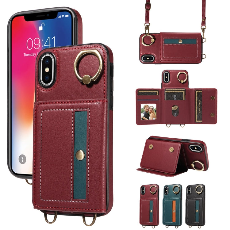 For iPhone XS Max Crossbodys Card Bag Ring Holder Leather Phone Case(Red) - More iPhone Cases by buy2fix | Online Shopping UK | buy2fix