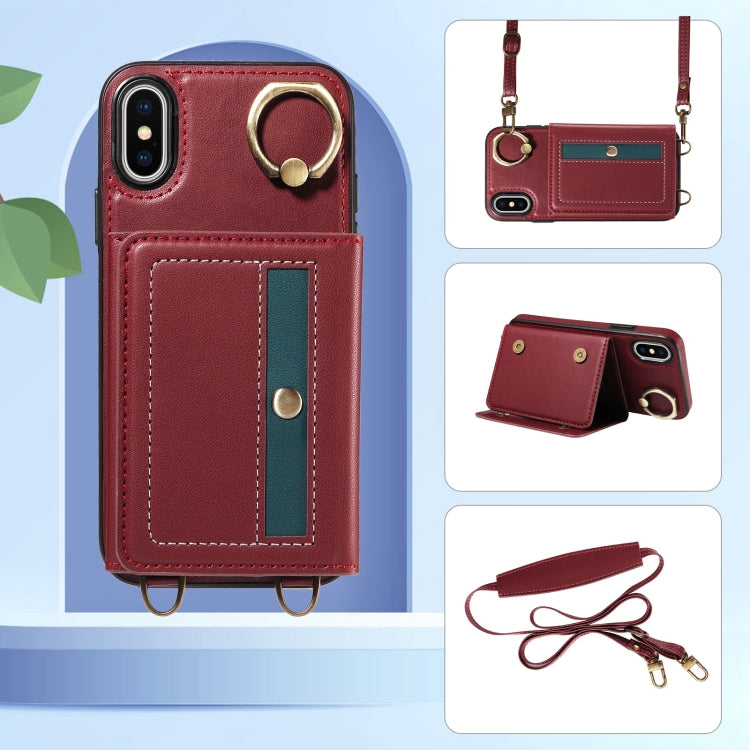 For iPhone XS Max Crossbodys Card Bag Ring Holder Leather Phone Case(Red) - More iPhone Cases by buy2fix | Online Shopping UK | buy2fix