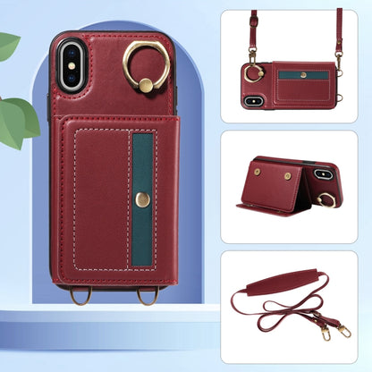 For iPhone XS Max Crossbodys Card Bag Ring Holder Leather Phone Case(Red) - More iPhone Cases by buy2fix | Online Shopping UK | buy2fix
