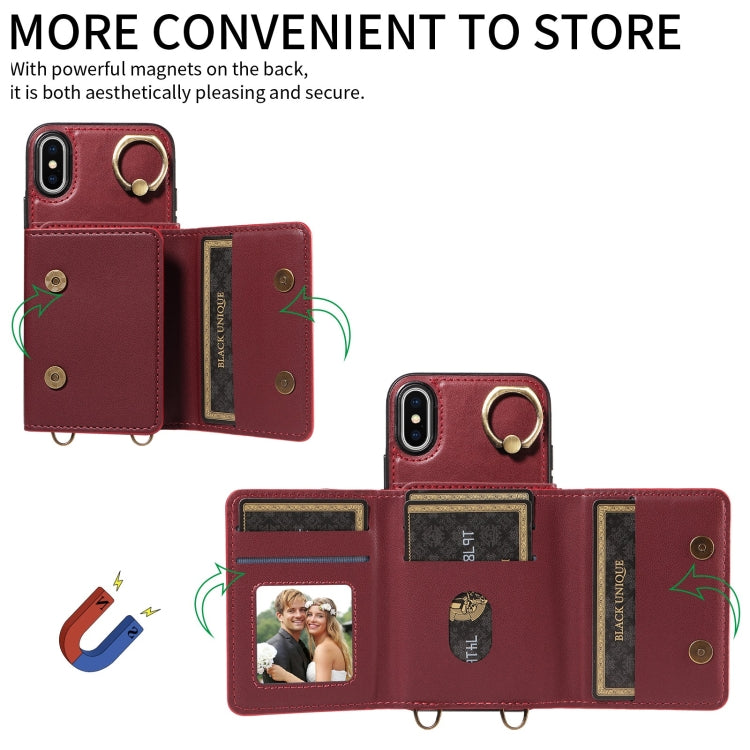 For iPhone XS Max Crossbodys Card Bag Ring Holder Leather Phone Case(Red) - More iPhone Cases by buy2fix | Online Shopping UK | buy2fix