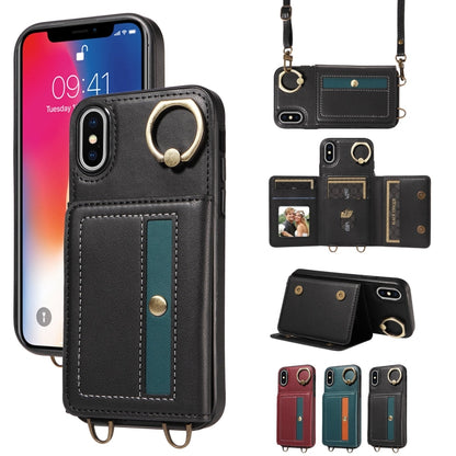 For iPhone XS Max Crossbodys Card Bag Ring Holder Leather Phone Case(Black) - More iPhone Cases by buy2fix | Online Shopping UK | buy2fix