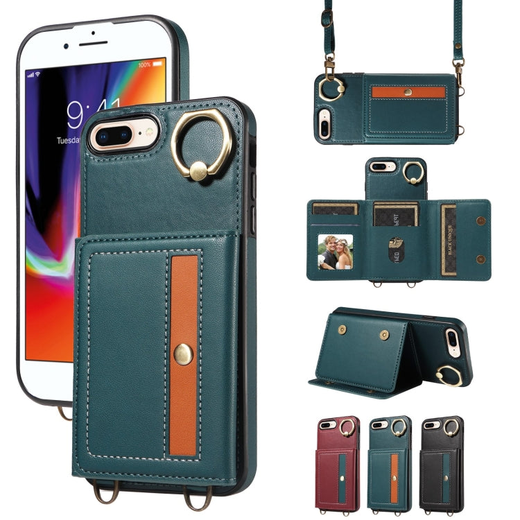 For iPhone 7 Plus / 8 Plus Crossbodys Card Bag Ring Holder Leather Phone Case(Green) - More iPhone Cases by buy2fix | Online Shopping UK | buy2fix