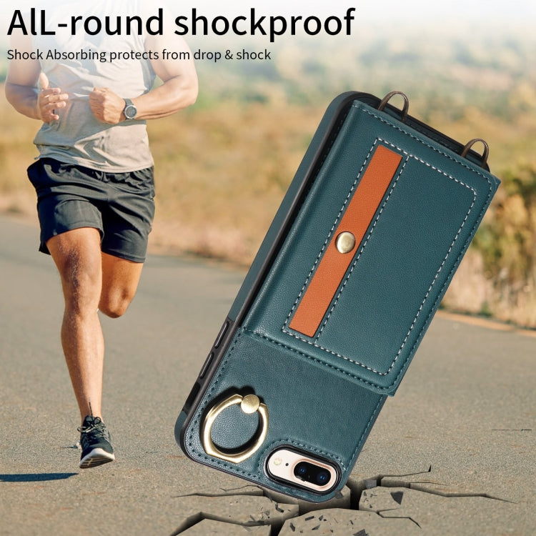 For iPhone 7 Plus / 8 Plus Crossbodys Card Bag Ring Holder Leather Phone Case(Green) - More iPhone Cases by buy2fix | Online Shopping UK | buy2fix