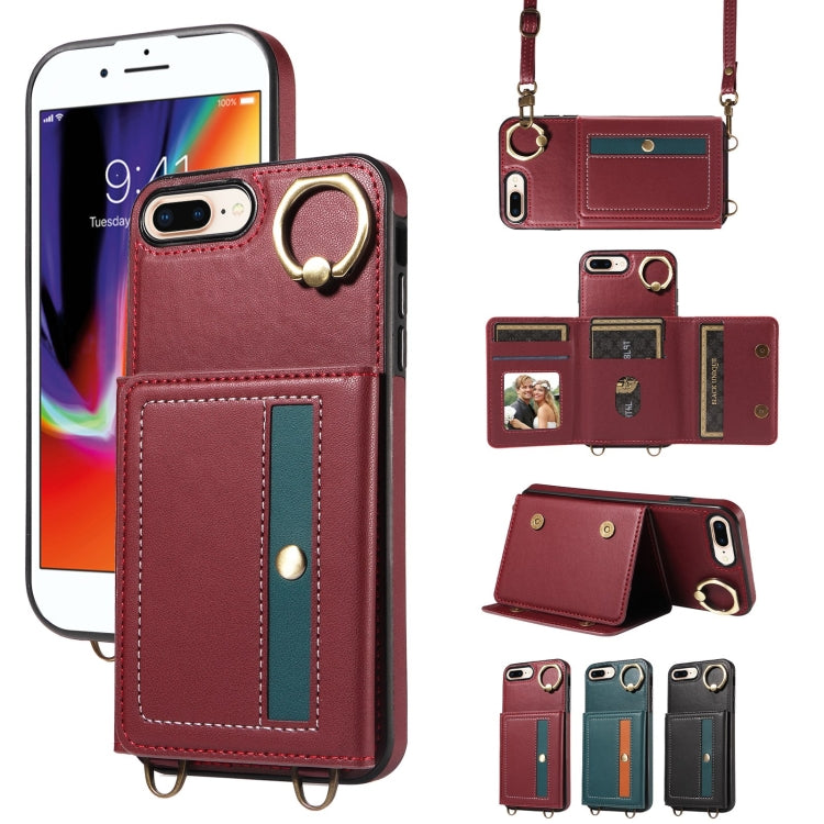 For iPhone 7 Plus / 8 Plus Crossbodys Card Bag Ring Holder Leather Phone Case(Red) - More iPhone Cases by buy2fix | Online Shopping UK | buy2fix
