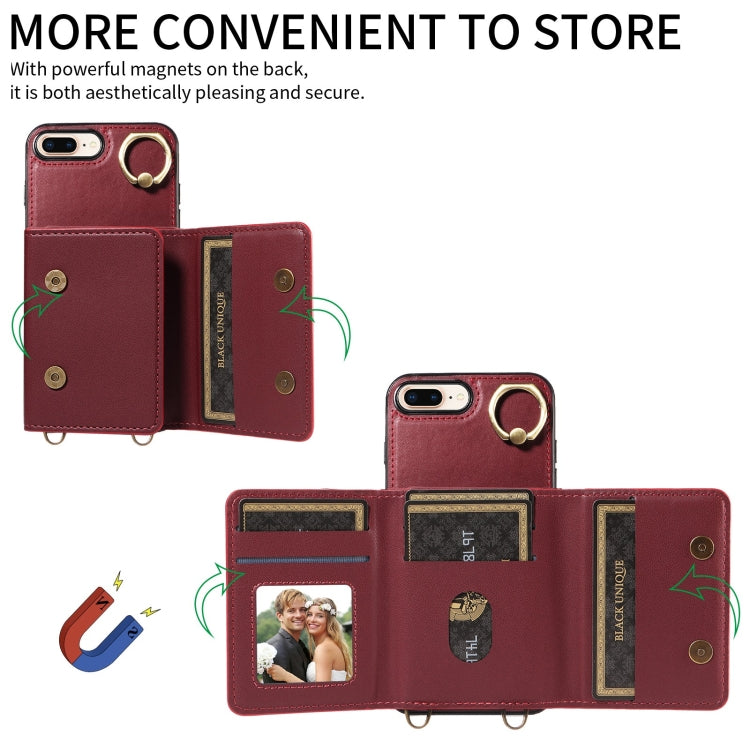For iPhone 7 Plus / 8 Plus Crossbodys Card Bag Ring Holder Leather Phone Case(Red) - More iPhone Cases by buy2fix | Online Shopping UK | buy2fix
