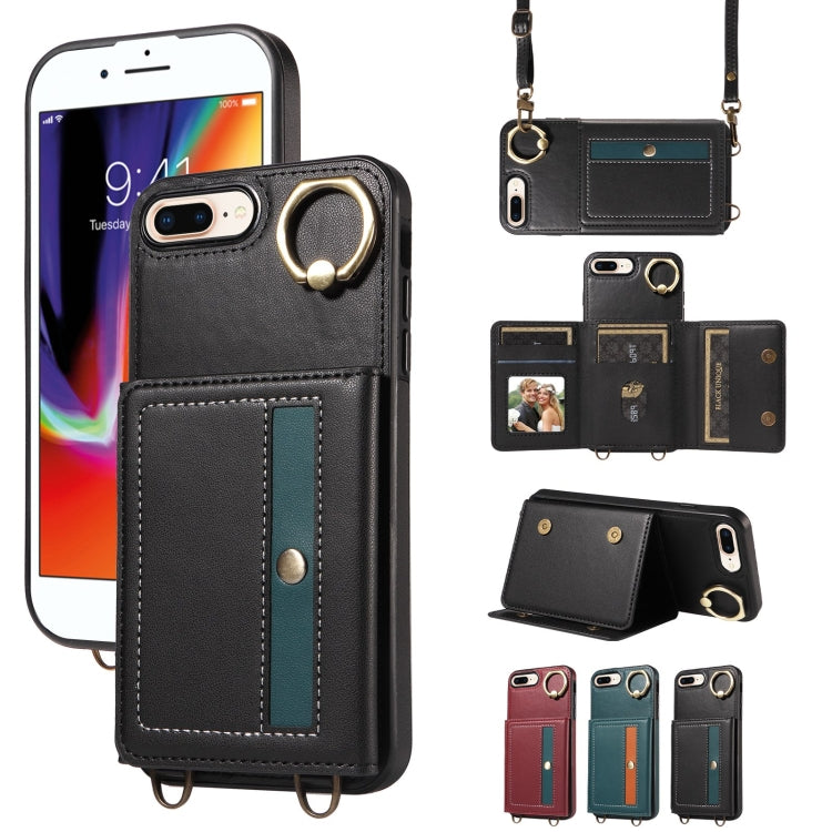 For iPhone 7 Plus / 8 Plus Crossbodys Card Bag Ring Holder Leather Phone Case(Black) - More iPhone Cases by buy2fix | Online Shopping UK | buy2fix