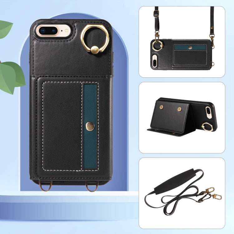 For iPhone 7 Plus / 8 Plus Crossbodys Card Bag Ring Holder Leather Phone Case(Black) - More iPhone Cases by buy2fix | Online Shopping UK | buy2fix