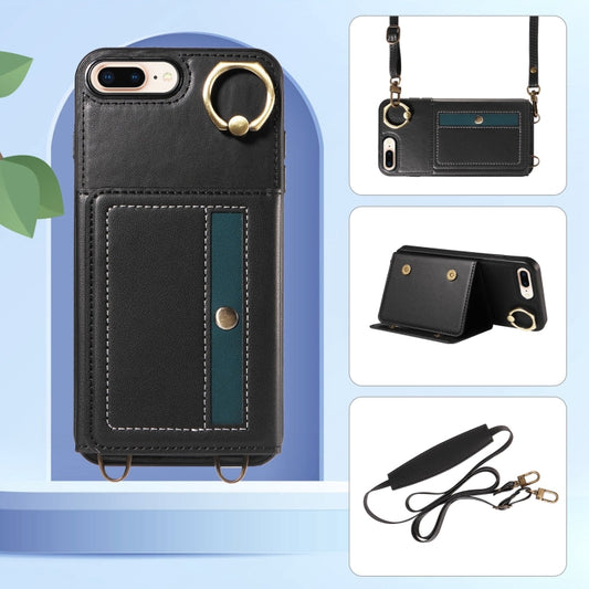 For iPhone 7 Plus / 8 Plus Crossbodys Card Bag Ring Holder Leather Phone Case(Black) - More iPhone Cases by buy2fix | Online Shopping UK | buy2fix