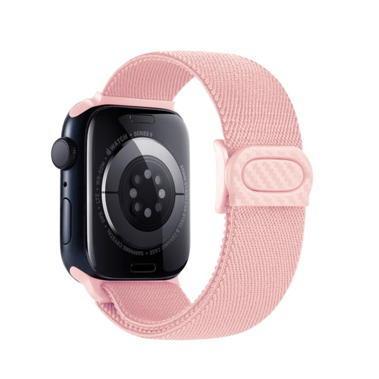 For Apple Watch Ultra 2 49mm Carbon Fiber Texture Snap Buckle Nylon Watch Band(Pink) by buy2fix