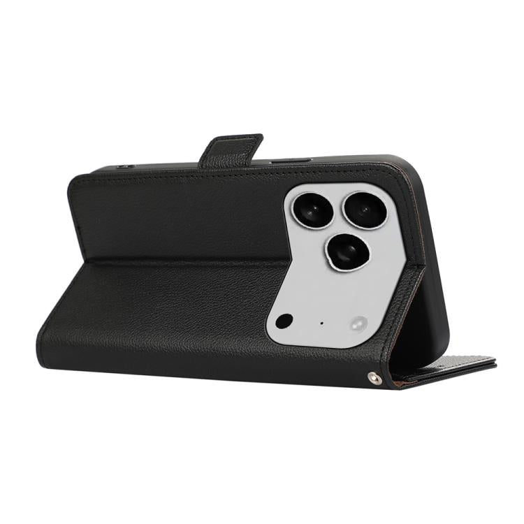 For iPhone 17 Pro ABEEL Side-Magnetic Litchi Pattern Leather RFID Phone Case(Black) - iPhone 17 Pro Cases by buy2fix | Online Shopping UK | buy2fix