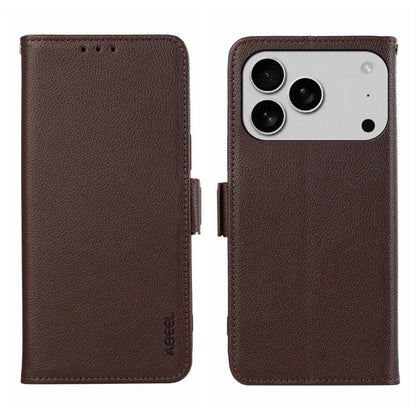 For iPhone 17 Pro ABEEL Side-Magnetic Litchi Pattern Leather RFID Phone Case(Brown) - iPhone 17 Pro Cases by buy2fix | Online Shopping UK | buy2fix