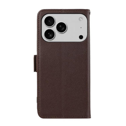 For iPhone 17 Pro ABEEL Side-Magnetic Litchi Pattern Leather RFID Phone Case(Brown) - iPhone 17 Pro Cases by buy2fix | Online Shopping UK | buy2fix