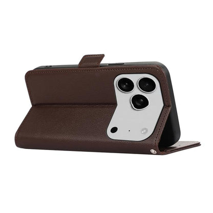 For iPhone 17 Pro ABEEL Side-Magnetic Litchi Pattern Leather RFID Phone Case(Brown) - iPhone 17 Pro Cases by buy2fix | Online Shopping UK | buy2fix